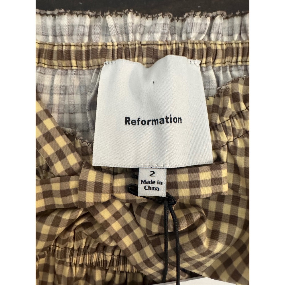 NWT Reformation Lauryn Top Long Sleeve Bows Smocked Blondie Check Size 2 - Picture 7 of 8